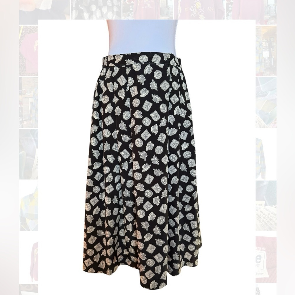 Pendleton Women’s Vintage Black Midi Skirt Cute Pattern A Line Size 8P Petite